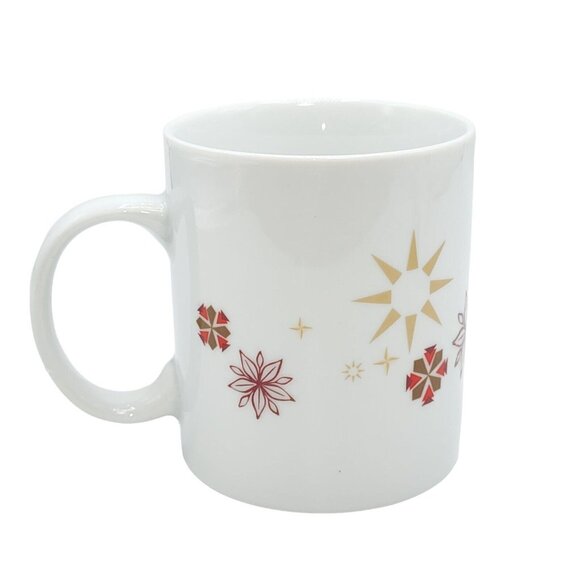 Starbucks Vintage Poinsettia Ceramic Coffee Mug Set Of 2pc 12oz Gold Red White - Picture 10 of 14